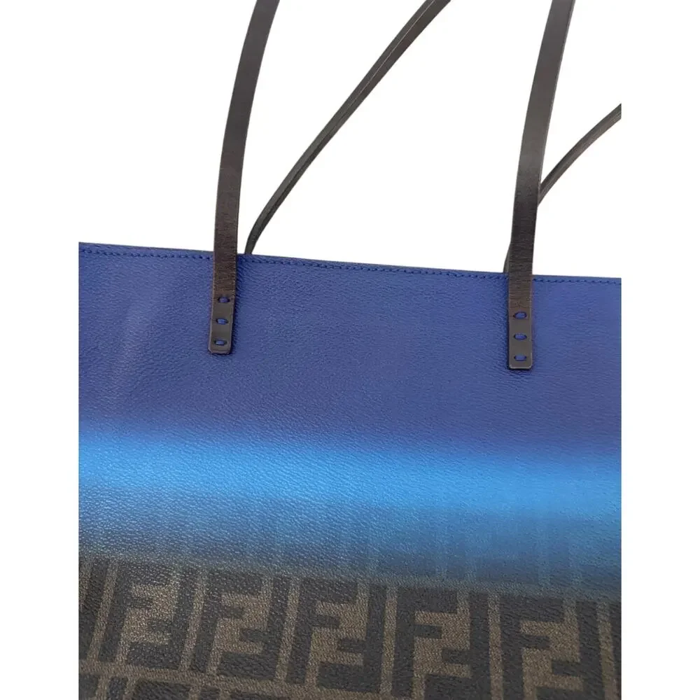 Fendi Ombre Zucca Spalmati Medium Roll Tote Tobacco Turquoise EUC - Picture 5 of 11